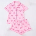 thumbnail image 2 of Valentine's Day Womens Pajama Short Sleeve Shorts With Bow Print Lapel Collar Comfortable Sleepwear Loungewear For Home, 2 of 9