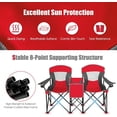 thumbnail image 6 of Double Camping Chair with Canopy, Foldable Loveseat Picnic Chair w/Cup Holders & Carrying Bag, Portable Beach Chair for 2-Person, Adults Outdoor (Red), 6 of 9