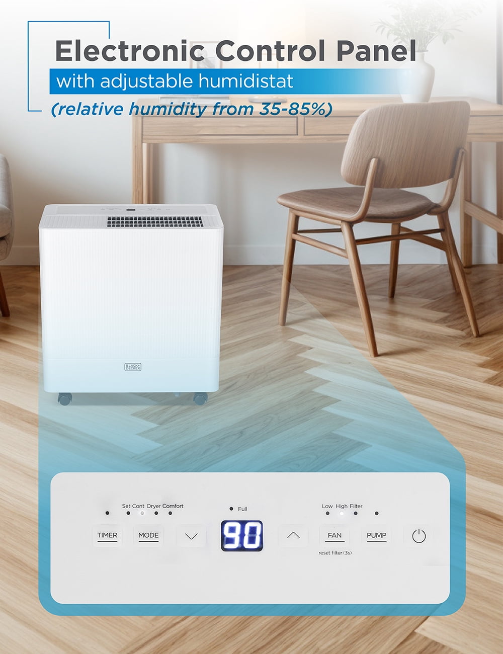 BLACK+DECKER 50-Pint Portable Dehumidifier 4500 sq. ft., ENERGY STAR Certified, BD50MWSA, White