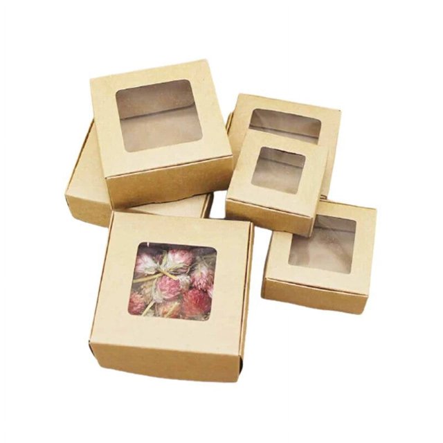 Caja de embalaje de papel Kraft con ventana cuadrada, almacenamiento de dulces de jabón hecho a mano, Cajas de Regalo para Baby Shower, recuerdo de boda, decoración, 50 unidades