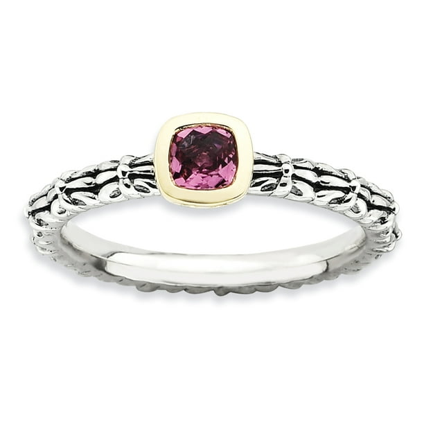 Sterling Silver & 14k Stackable Expressions Checker-cut P. Tourmaline Bague Taille 8