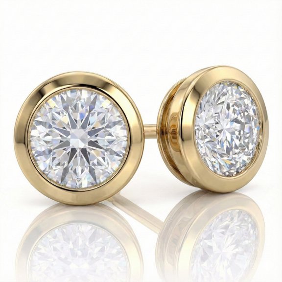 La Joya Bezel Set Lab Grown Diamond Stud Earrings | Certified Real 14K Yellow Gold 1/6 Ct Tw Diamond Earrings for Women and Men