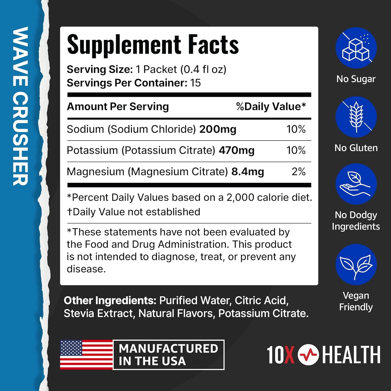 10X Hydration Wave Crusher - Electrolyte Drink Mix Packets, 15 Stick Packs, Natural Flavor