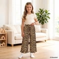 thumbnail image 4 of COEQINE Girls Wide Leg Ruffle Pants High Waisted Palazzo Pants with Pockets Flowy Trousers Comfy Fall Outfits for 5-6 Years Little Girls, Brown Leopard Print, 4 of 8