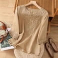 thumbnail image 2 of WULMLEO Women's Casual Embroidered Top V-Neck 3/4 Sleeve Lightweight Summer Blouse Camel 2XL, 2 of 4