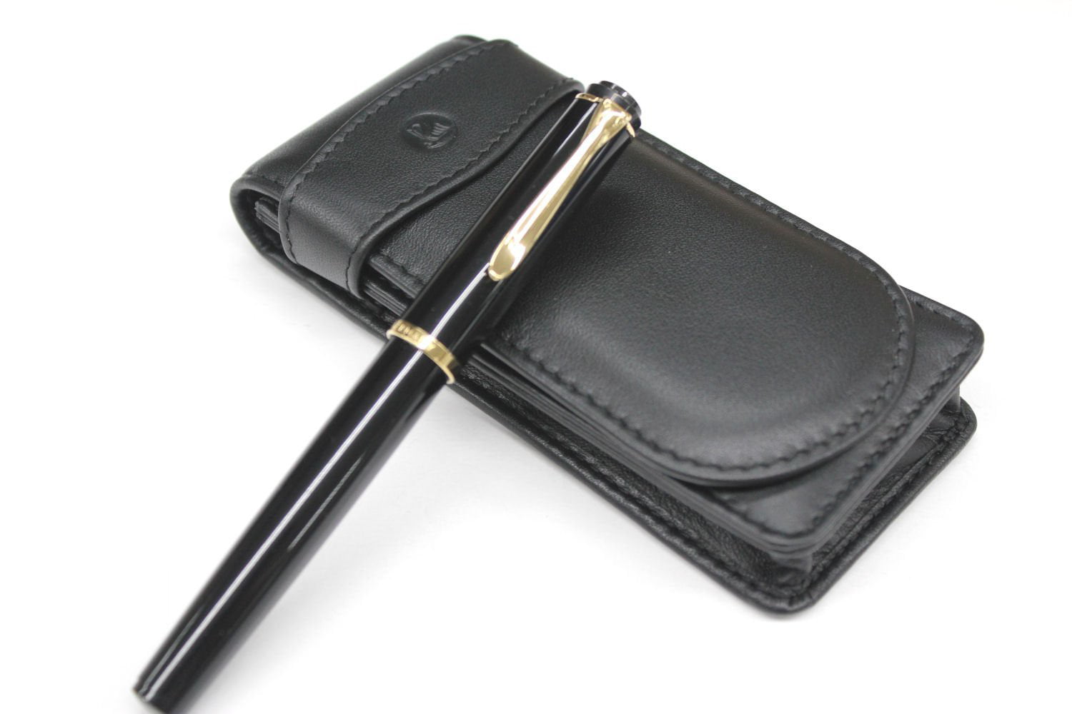 Black Single Pen Case Flap Closure Pelikan Fine Leather 