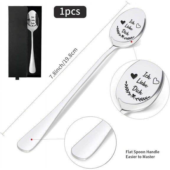 Coffee Spoon Engraved "I Love You" Wedding Gift for Bridal Couple Stainless Steel Spoon With Gift Box Gifts 19cm