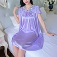 thumbnail image 4 of Women's Satin Nightgown On Sale Fashion Summer Solid Short V Neck Casual Sleeve Sleepshirts Nightdress Purple Free Size, 4 of 7
