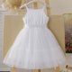 thumbnail image 4 of Vestido de Fiesta de las Niñas Color Sólido Suspender Malla Superposición con Cinturón Casual Fluy A-Line para Niños Fotos de Vacaciones Primavera Verano, 4 of 8