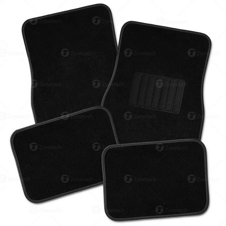 Zone Tech All Weather Carpet Vehicle Floor Mats- 4-Piece Black Carpet Vehicle Floor Mats Plus Vinyl Heel Pad for Additional Protection - Driver Seat, Passenger Seat and Rear Floor Mats