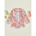 thumbnail image 2 of Bslissey Toddler Baby Girl Romper Swimsuit Floral Print Long Sleeve Bikini Swimwear Crew Neck Zipper Ruffled Bathing Suit Infant Summer Cute Beach Wear 6M 12M 18M 24M 3T, 2 of 9