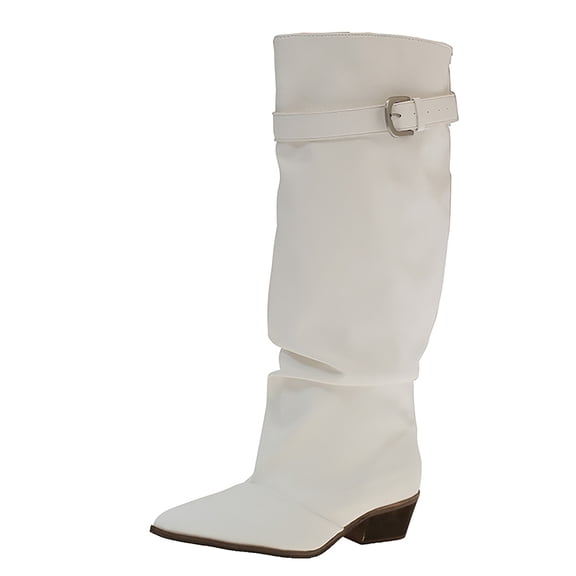 Elegant Mid Calf Boots With Sleek Finish And Side Buckle Detail for Fall Wear