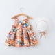 thumbnail image 2 of Vestido de verano Honeeladyy para bebé niña, sin mangas, con cuello halter y flores, con sombrero para la escuela (naranja, 4-5 años), 2 of 5