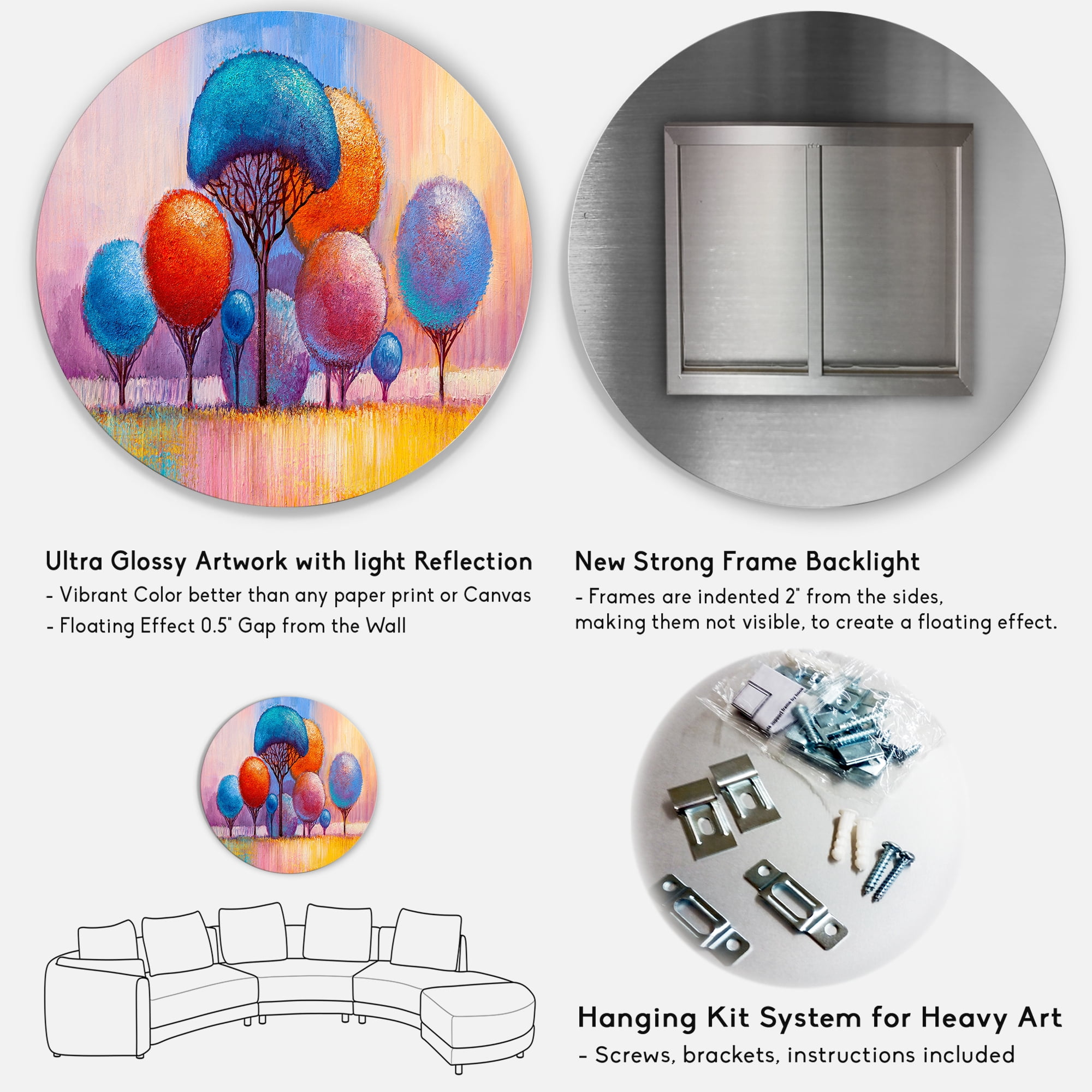 Designart 'Autumn Colorful Fantasy Trees II' Modern Circle Metal Wall Art 36x36 - Disc of 36