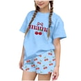 thumbnail image 2 of CYRBOKO Kids Girls Outfit Sets for Girls, Summer Casual Elastic Waist Gift T-shirts and Shorts Two-Piece Sets Blue Size 5-6 T, 2 of 5