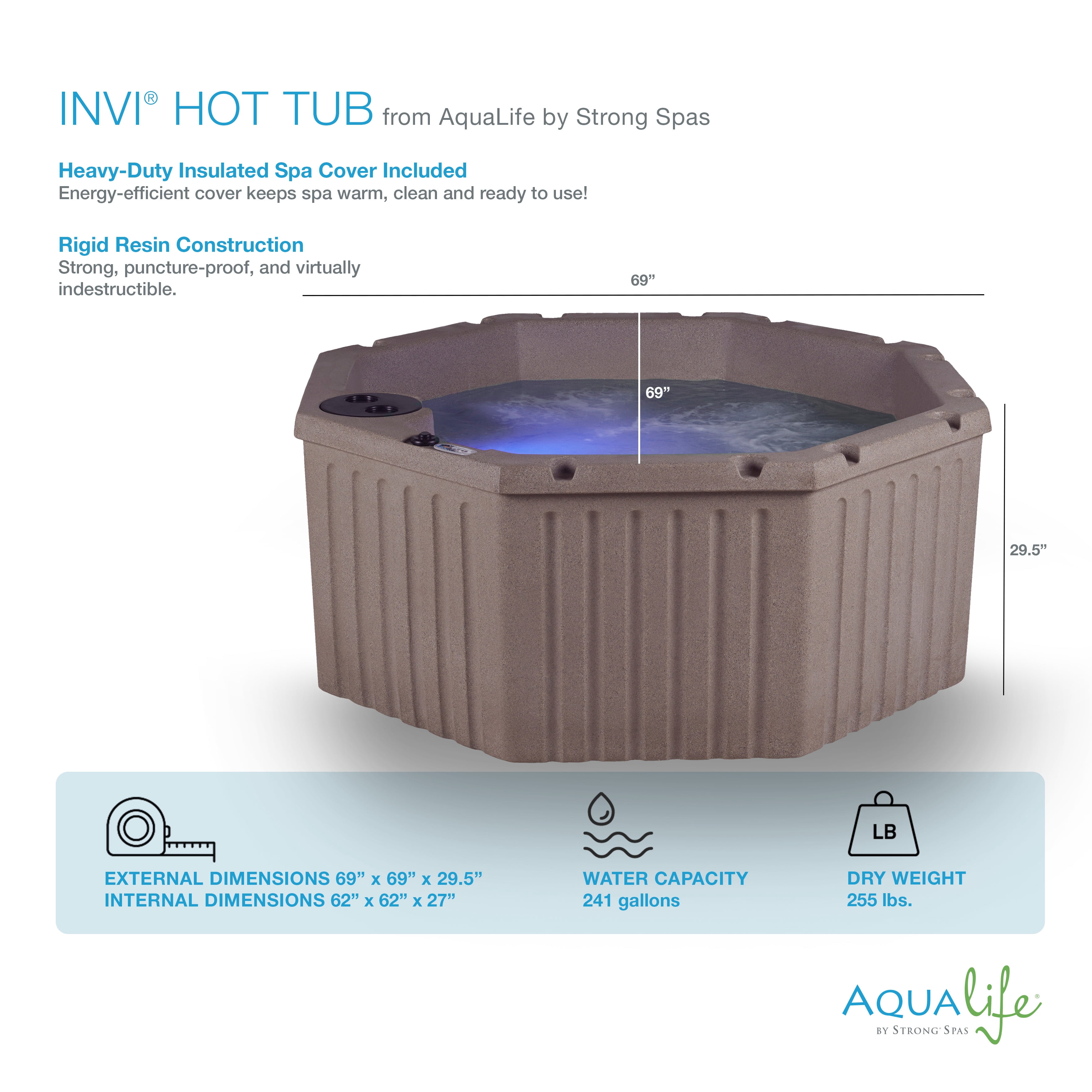 Aqualife by Strong Spas Invi 4-5 Person Plug & Play Spa Hot Tub, 11 Jets, Millstone