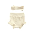 thumbnail image 3 of 2Pcs Baby Girls Outfit, Toddlers Summer Sweet Style Solid Color High Waist Elastic Lace Shorts + Bow Headwear Set, 3 of 8