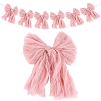 6 Pack Pink Fabric Bow Garland - 13ft Adjustable Pre-Strung Bow Decor