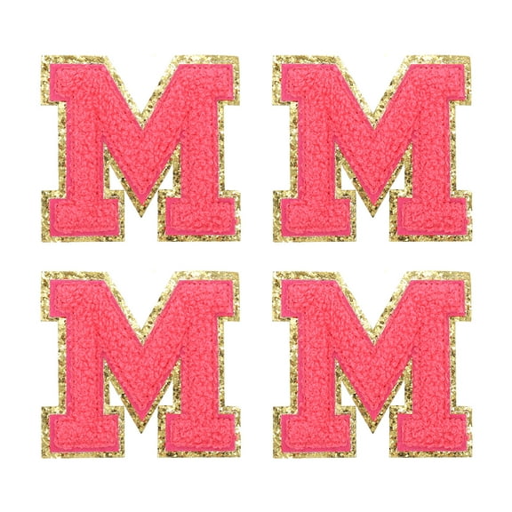 Uxcell 4Pcs Chenille Letter Patches Iron on Letter Patches Rose Red M Alphabet Decorative Repair Embroidered Patches