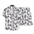 thumbnail image 2 of sunsanly 2Pcs/Set Men Summer Casual Outfit Lapel Short Sleeve Single Breasted Shirt Elastic Drawstring Waist Wide Leg Shorts Set Coconut Tree Print Hawaii Outfit, 2 of 8