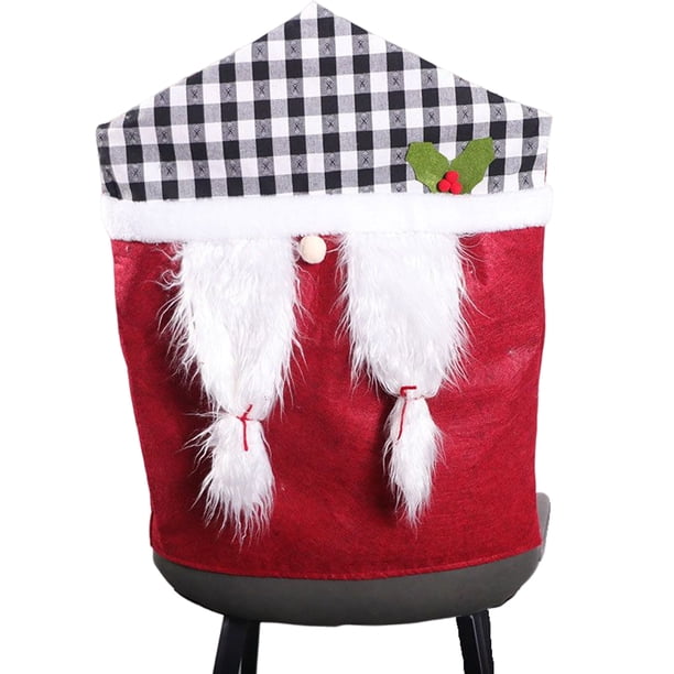 Advancent Funda para silla de Navidad de dibujos animados, accesorios de Navidad, funda larga de felpa bonita Antimacassar, funda para fiesta en Kits de decoración para fiestas Rojo