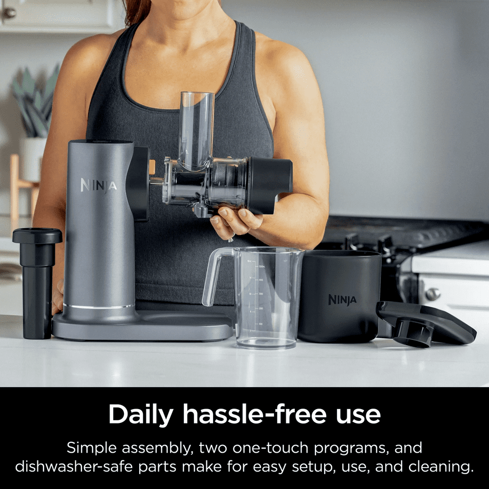Restored Ninja NeverClog 150W Cold Press Juicer with 18oz Jug, 30oz Pulp Container, 2-Speed, Compact (Certified ) (Refurbished)