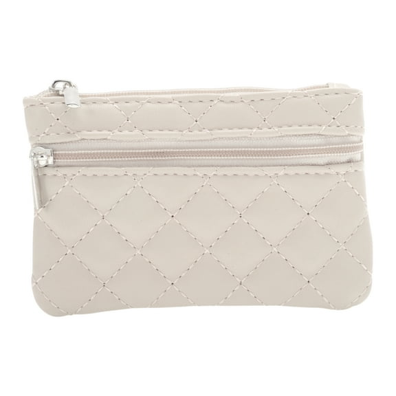 Unique Bargains 1 Pc Coin Purse Wallet Argyle Two Zippers Coin Purse Pouch White