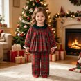thumbnail image 5 of xaweyi Girls Christmas Comfortable and Breathable Set Cute Checkered Printd Long Sleeve Top Pants Two Piece Set Size 2-3 Years, 5 of 5