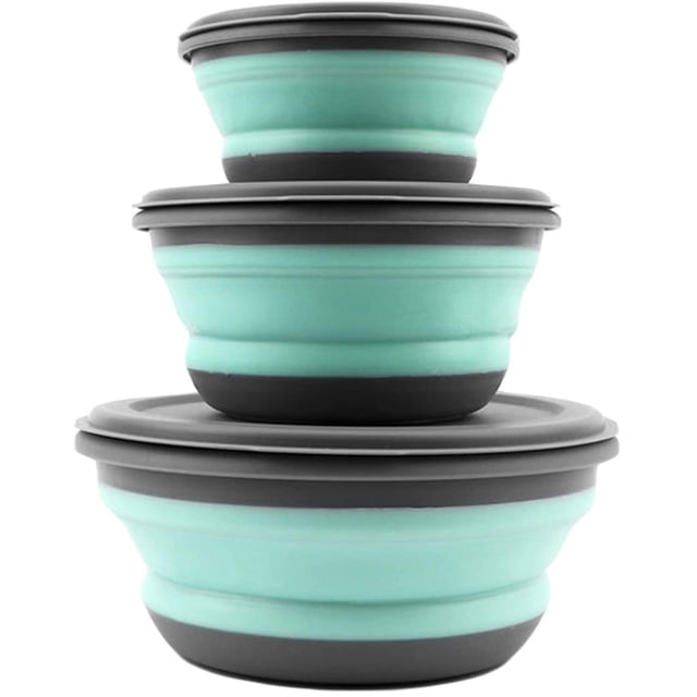 Kitchen aid Portable Camping Foldable Bowl Bowl With Covers Camping Travel Silicone Bowl 3 Pieces Foldable Food Storage Boxes For Hiking Travel Camping