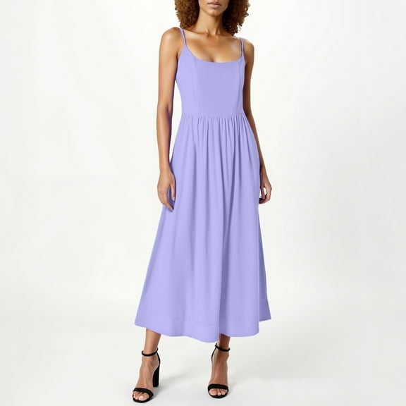 ClodeEU Women's French Vintage Fitted Spaghetti Strap Dress, Elegant Low Cut Flowy Midi Dress Purple,Womens Plus L