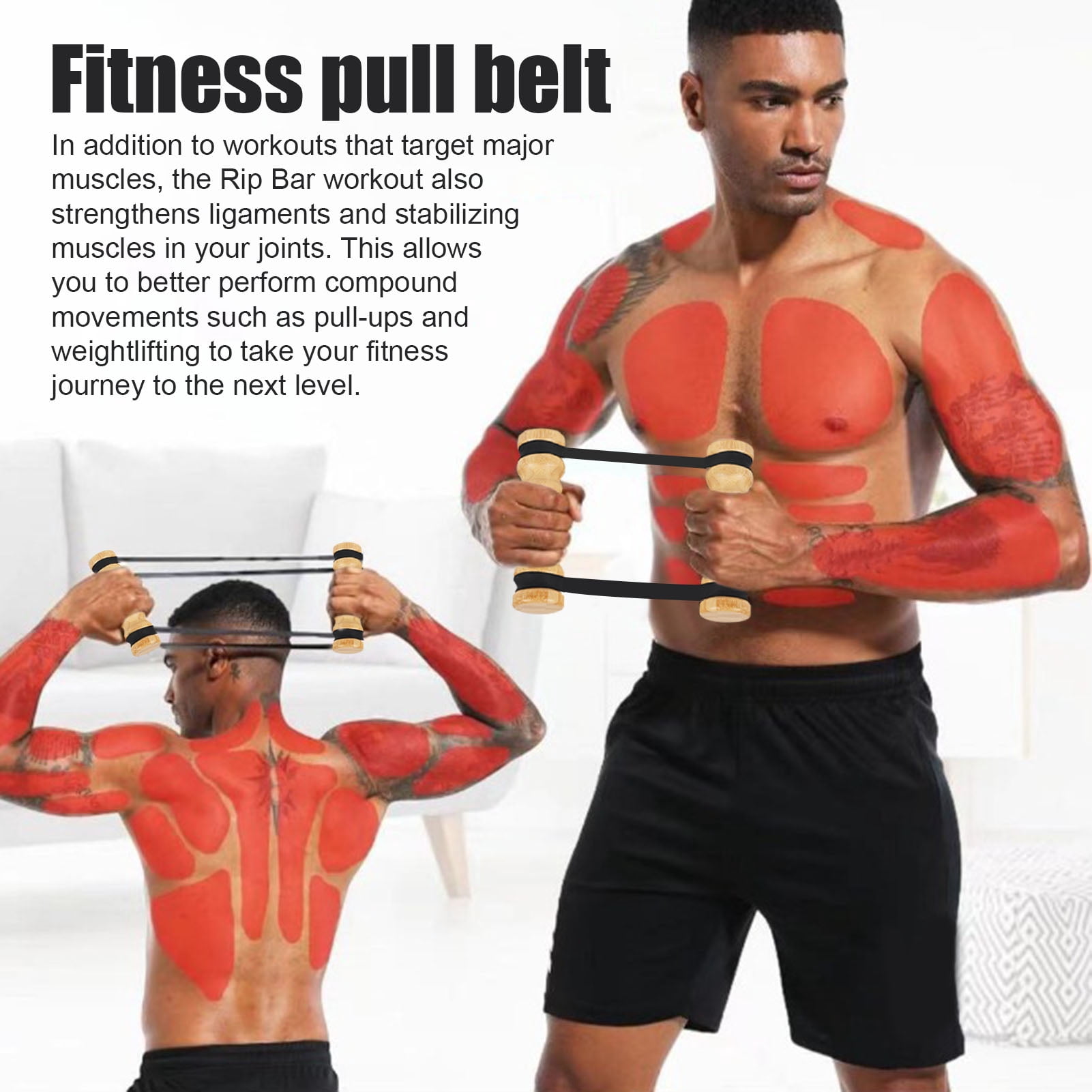 Oiur Rip Stick Upper Body Workout Equipment Adjustable Resistance Bands with Wooden Handles Home Gym Portable Arm Chest Exercise Muscle Building Equipment