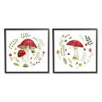 Stupell Industries Mushrooms & Flower Sprouts Botanical & Floral Painting Black Framed Art Print Wall Art, 17 x 17, Set of 2