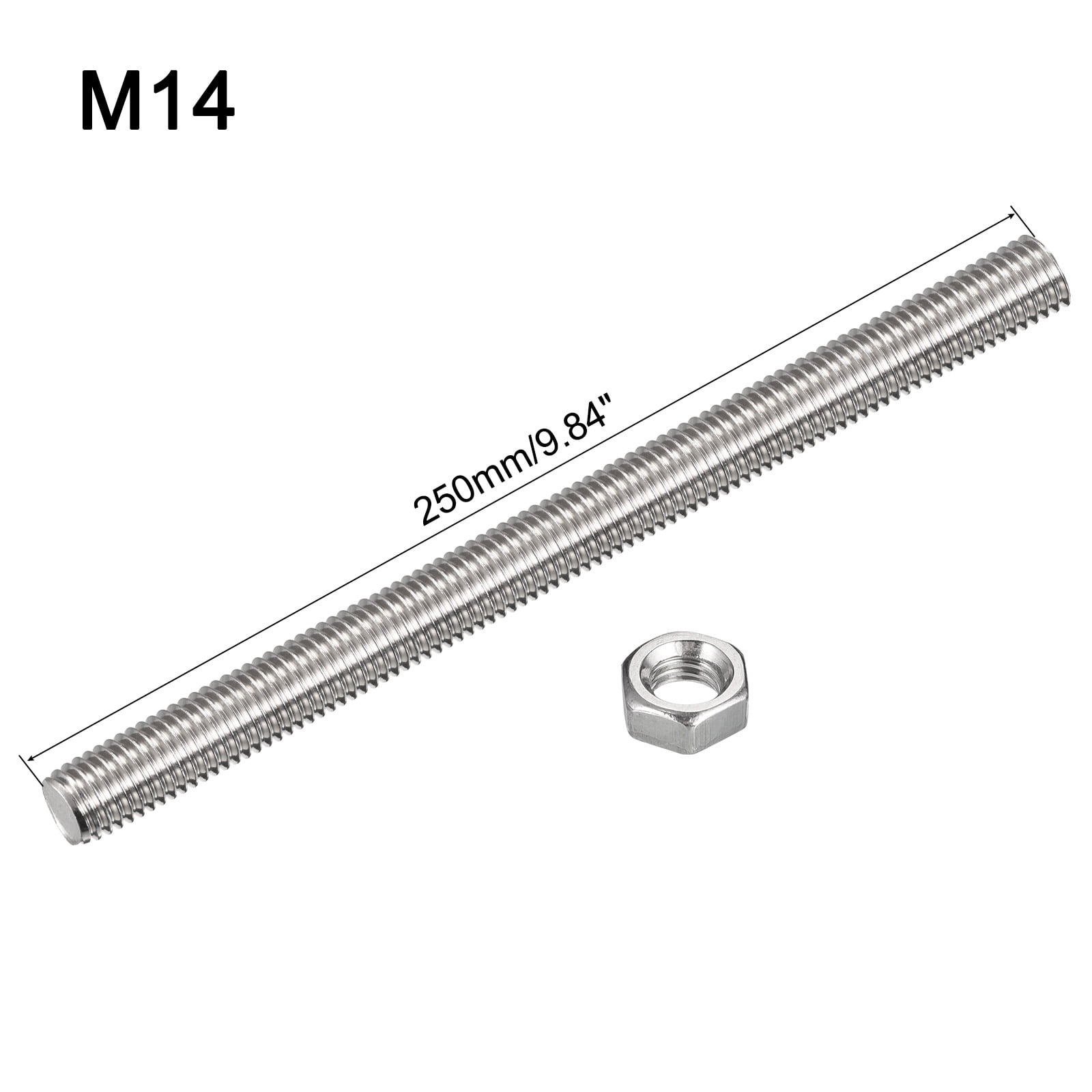 Uxcell 6Pack M14 x 250mm Fully Threaded Rod w 6Pack Hex Nuts, 2mm Pitch 304 Stainless Steel Right Hand Threaded Rod