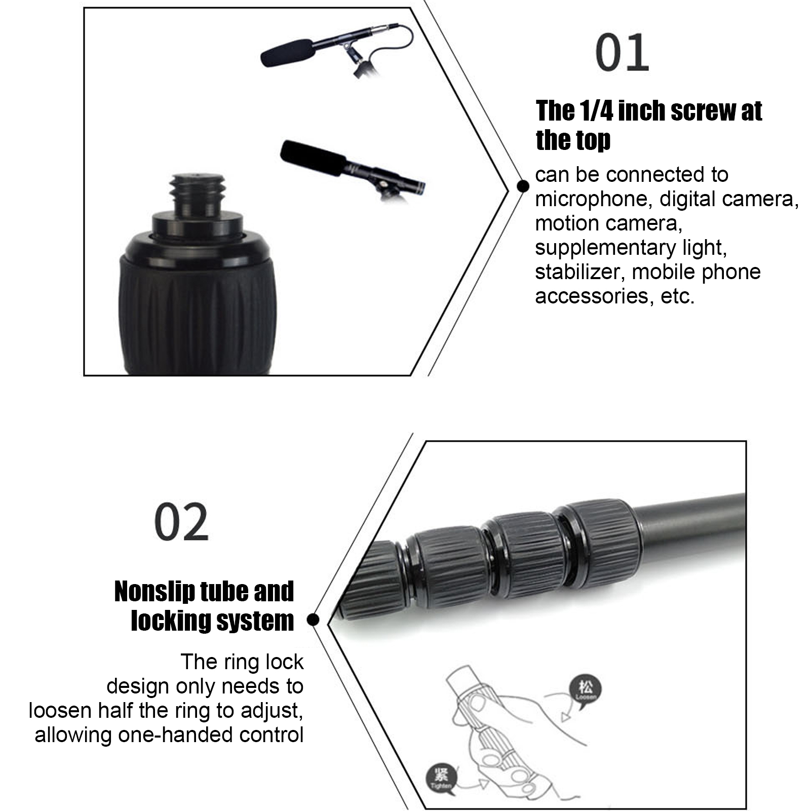 Mic Extension Arm, Soft Handle Boom Arm Aluminium Alloy  For TV Applications For Video Production For Interview