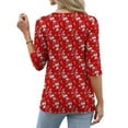 thumbnail image 6 of Fznquz Womens 3/4 Sleeve Tops and Blouses Loose Fit Red Casual T Shirt Floral Button Crewneck Womens Winter Clothes,L, 6 of 7