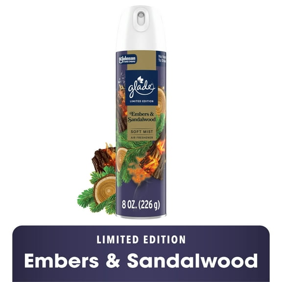 Glade® Odor Fighting Soft Mist Air Freshener Room Spray Stocking Stuffer, Embers & Sandalwood, 8oz., 1 Count