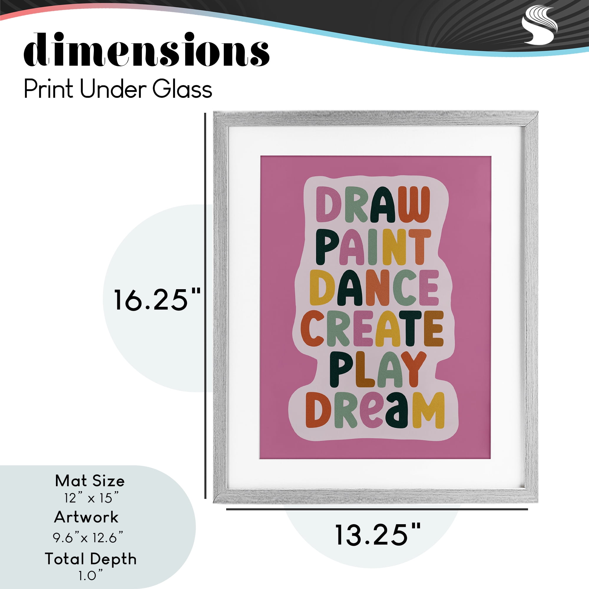 Draw Paint Dance Create Gray Framed Print Under Glass, design by Julia Frost