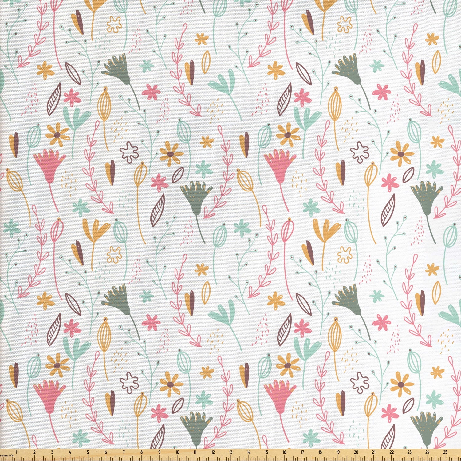 Botanical Fabric by The Yard, Pattern of Forest Herbs and Flowers
