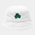 thumbnail image 2 of DJN New St. Patrick's Day Clover Print Plush Fisherman Hat Shamrock Fleece Beanie Fashion Soft Winter Hat White One Size, 2 of 9