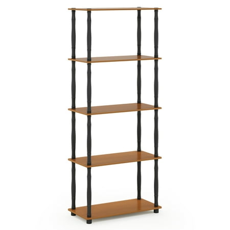 Furinno 23.6 W x 11.6 D x 57.4 H 5-Shelf Decorative Shelves, Light Cherry and Black