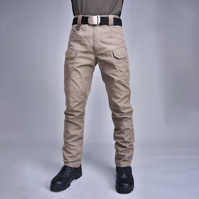 2023 Cargo Pants for Men on Clearance Plus Size Cotton and Linen Solid Color Overalls Outdoor Multi-pocket Wear