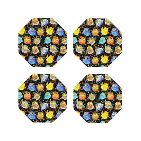 

Matuu Cartoon Bird Owl for Cup Coasters Set of 4 Leather Coasters Desk Coasters for Office Measures 4” x 4”-Octagon