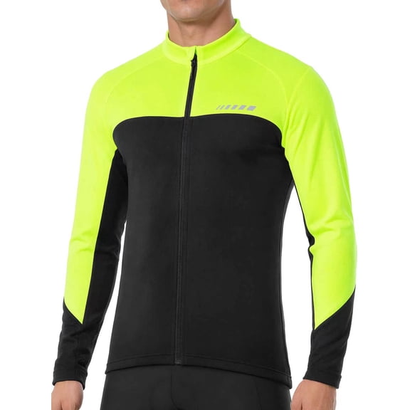 Qualidyne Men's Thermal Cycling Jersey Long Sleeve with 3 Rear Pockets Bike Fleece Jackets with Reflective Design for Cold Weather Cycling ,Running ,Hiking