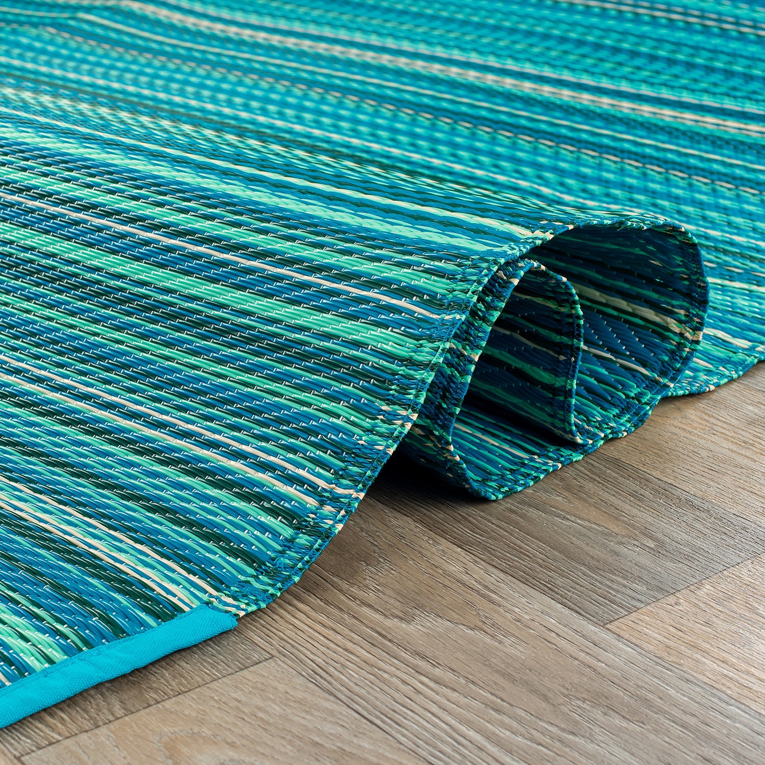 World Rug Gallery Contemporary Stripe Reversible Plastic Indoor and Outdoor Picnic Mat, Camping Rug, RV Rug - BLUE - 9'x18'
