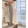 thumbnail image 6 of Women'S Knit Maxi Sweater Dress, Solid Color Knit Openwork Round Neck Sleeveless Beach Cover-Up Dress White L, 6 of 9