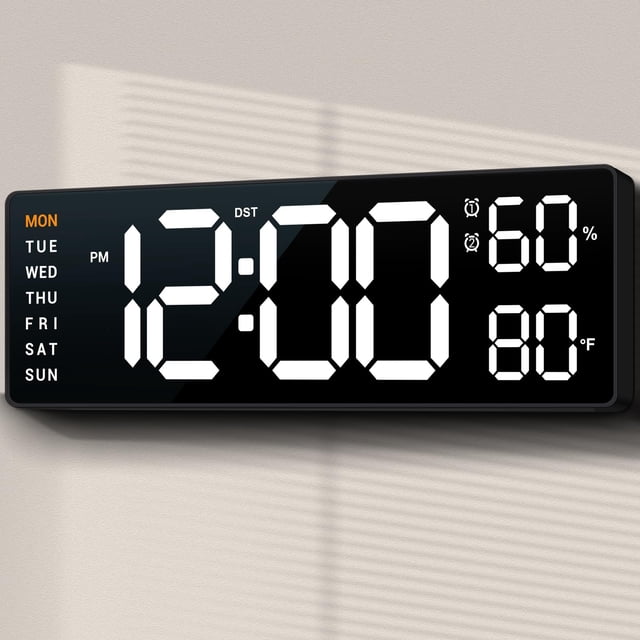 Reloj Digital de Pared ANSOPER 10" con Doble Alarma y Enchufe Blanco