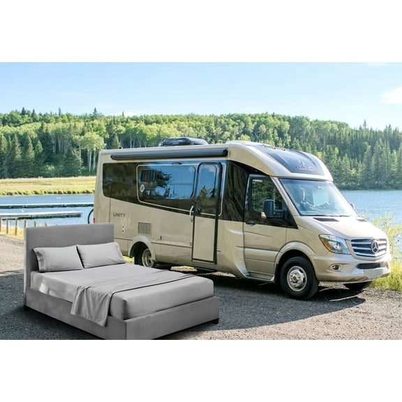 HNB Store RV Sheet Set Bunk 28X75" Cot Bed 600 TC Egyptian Cotton Solid Camper 10" Deep Pocket Light Grey