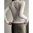thumbnail image 4 of Women'S Long Sleeve Henley T Shirts Button Ribbed Knit Slim Fit Basic Tops Blouse Casual Outfits White XL, 4 of 5