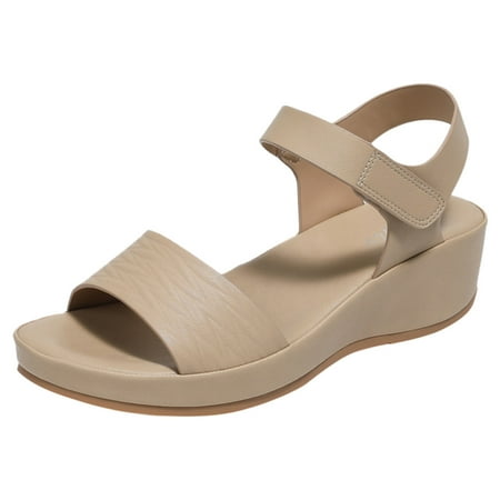

Gubotare Womens Wedge Sandals Comfortable Cushion Footbed Flip Flops for Women Summer Casual Walking Platform Sandal Beige 38
