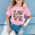 thumbnail image 2 of FINALGANG Girls Kids Casual Short Sleeve TShirts Leopard Print Letter Heart Graphic Crewneck Loose Fit Tees For Summer Daily Wear Pink 7-8 Years, 2 of 4